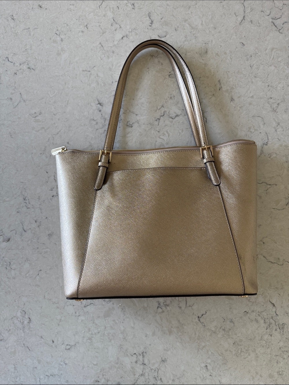 Michael Kors Metallic Ziptop Gold Tote Bag - Picture 10 of 13